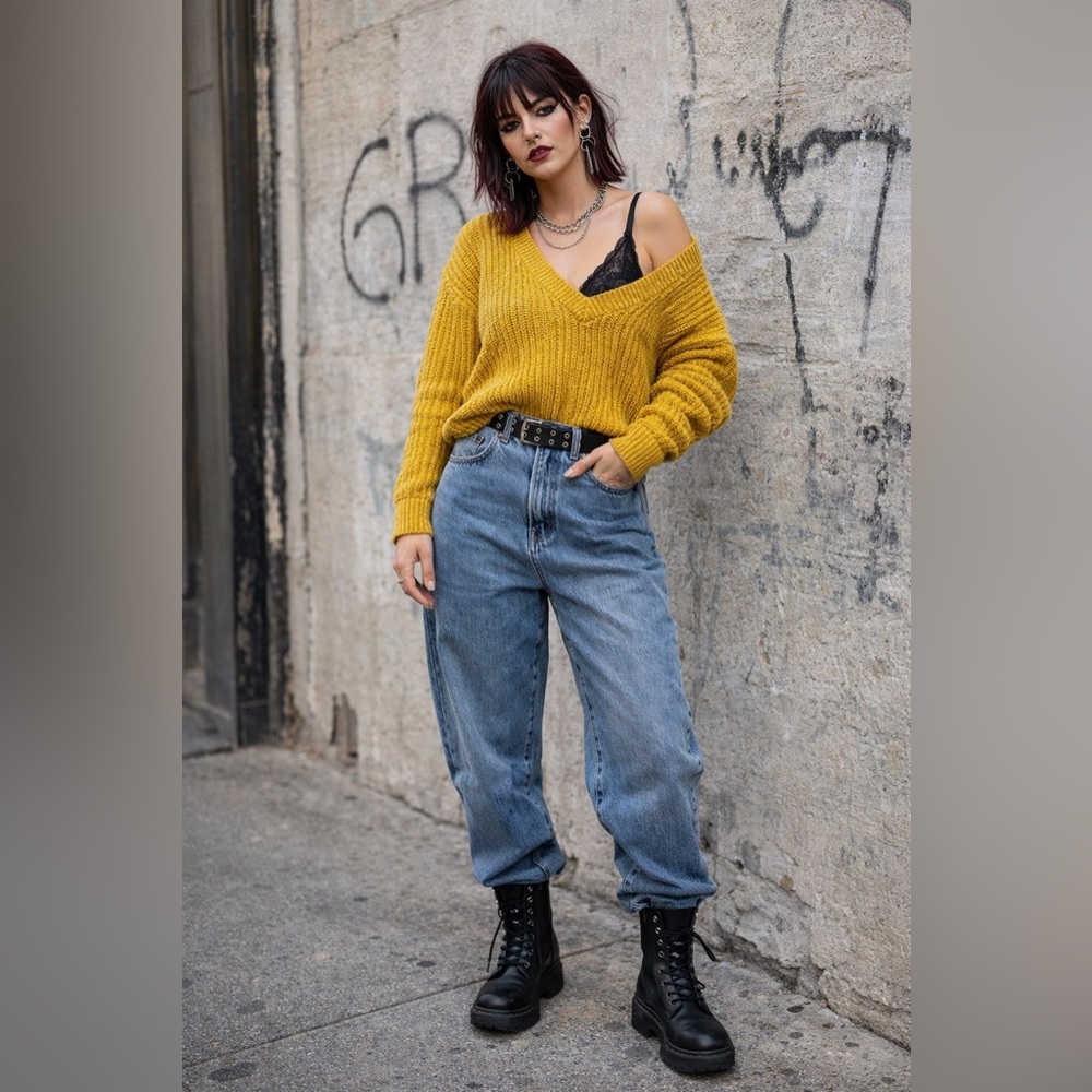 Forever 21 Golden V-Neck Sweater
